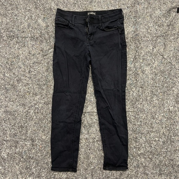 Express Denim - Express Womens Black Skinny Jeans Size 0 Mid Rise Stretch Denim Cropped Ankle